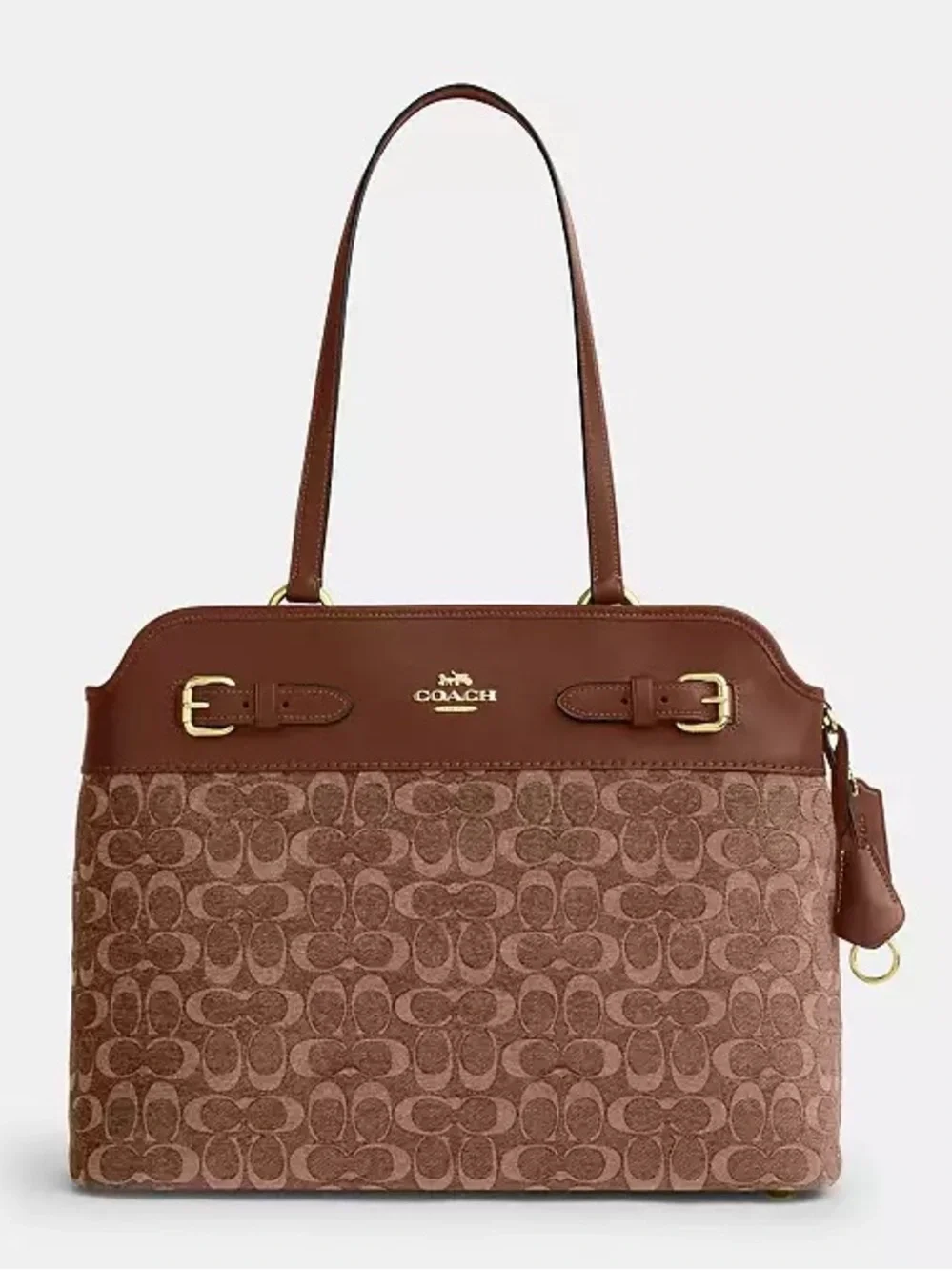 Coach Easton Tote Bag in Signature Chenille & Smooth Leather Khaki/Brown NWT